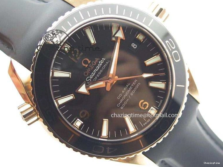 0301 Planet Ocean Professional Rose Gold Liquid Metal V6F 42mm On Black Rubber Strap A Vibrant 8266